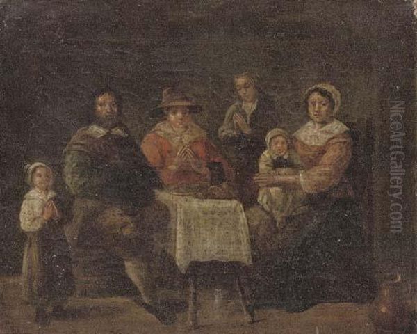 Boars Smoking And Drinking In A Tavern Oil Painting by Egbert Ii Van Heemskerck