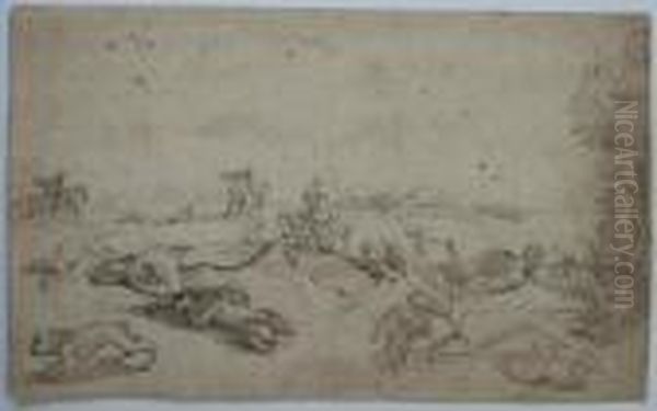 Pen And Brown Ink Oil Painting by Ferdinand van Kessel