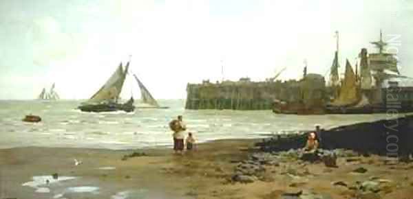 Low Tide Whitstable Harbour Oil Painting by John Fraser