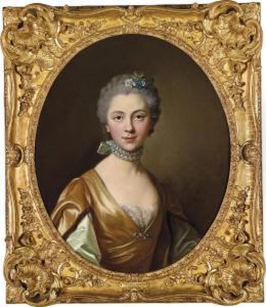 Portraitof An Elegant Young Lady Oil Painting by Louis-Michel Van Loo