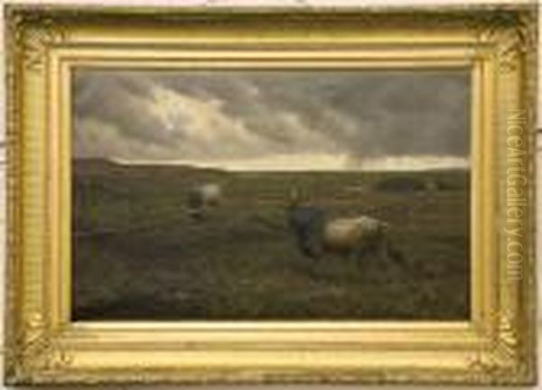 Deux Taureaux Sous Un Cield'orage Oil Painting by Ewert Louis Van Muyden