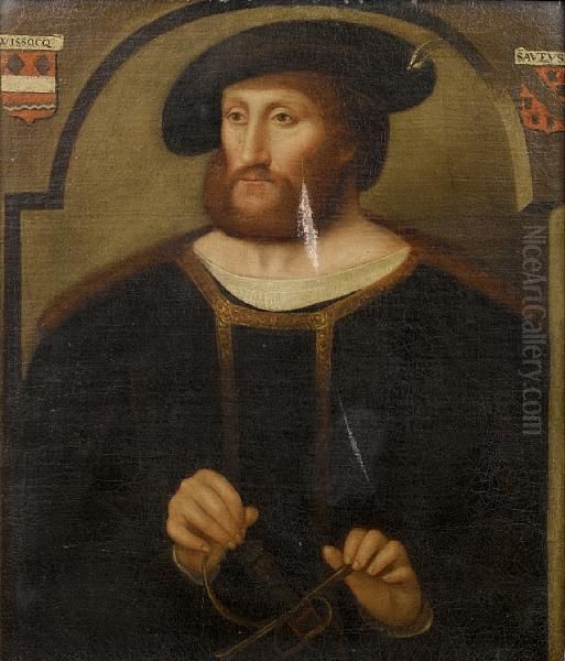 Portrait Of A Gentleman, Half-length, In Ablack, Fur-trimmed Cloak And A Black Felt Hat Oil Painting by Barend Van Orley
