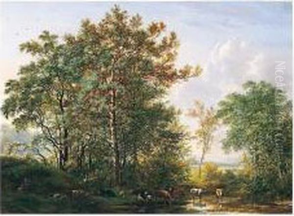 Landschap Met Koeien (landscape With Cattle) Oil Painting by Pieter Gerardus Van Os