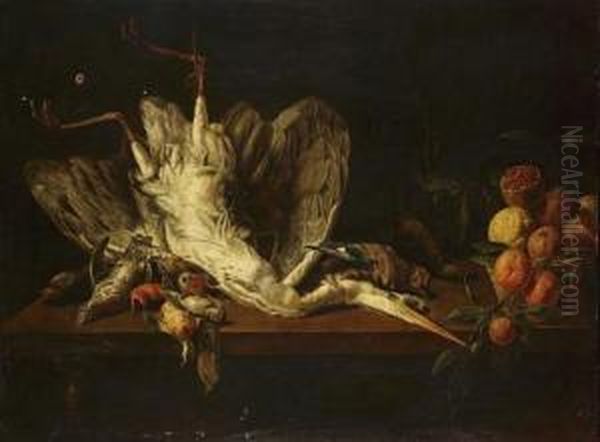 Dead Heron With A Dead Duck Oil Painting by Adriaen van Utrecht