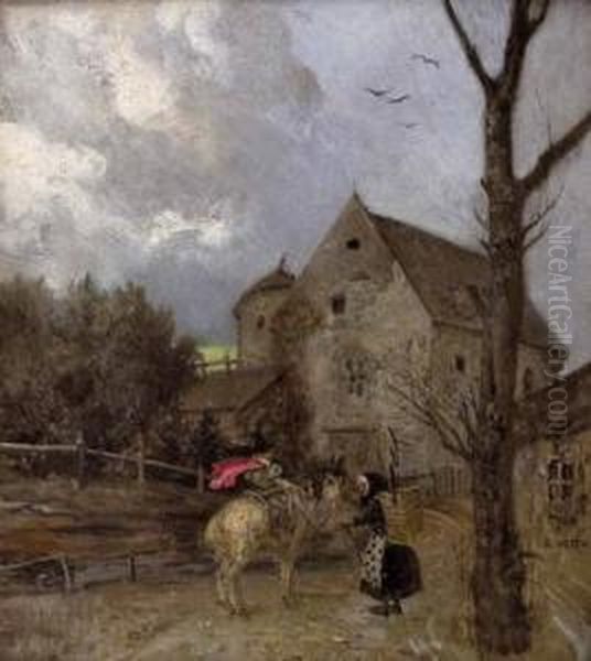 Begegnung Vor Alter Kirche Oil Painting by Eduard Veith