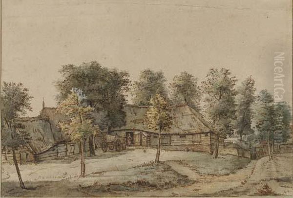 A Landscape With A Farmhouse And A Woman Standing In The Doorway Oil Painting by Adriaen Hendricksz. Verboom
