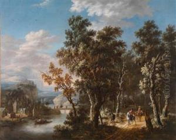 Landschaftmit Reisenden Auf Einem Waldpfad Oil Painting by Dionys Verburgh