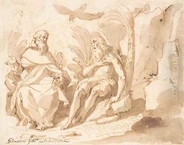 The Meeting of Saint Anthony Abbot and Saint Paul the Hermit Oil Painting by Sebastiano Folli