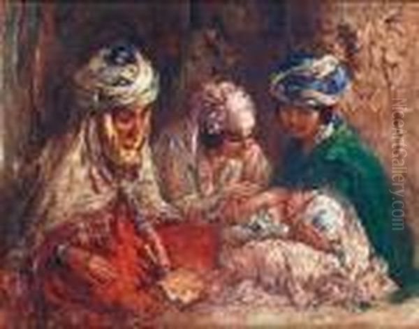 Femmes Autour De L'enfant Oil Painting by Edouard Verschaffelt