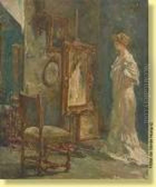 Le Modele Et Son Portrait Oil Painting by Edouard Verschaffelt