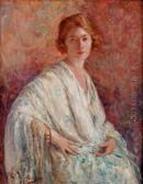Portrait D'elegante Au Chale Oil Painting by Edouard Verschaffelt