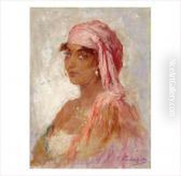 Femme Orientale Au Turban Rose Oil Painting by Edouard Verschaffelt