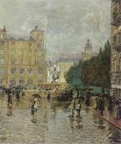 Regentag In Munchen Oil Painting by Charles Guy Vetter