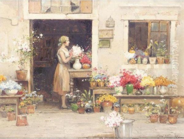 The Flower Seller Oil Painting by Cesare C. Vianello