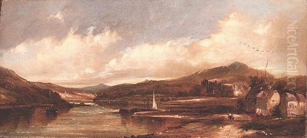 An Extensive River Landscape Oil Painting by Alfred Gomersal Vickers