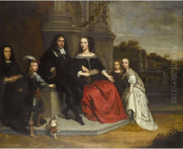 Family Portrait In A Classical Garden Setting Oil Painting by Jan Victors