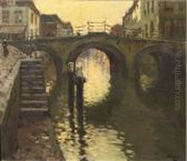 A Bridge Over A Canal Oil Painting by Bernard, Ben Viegers