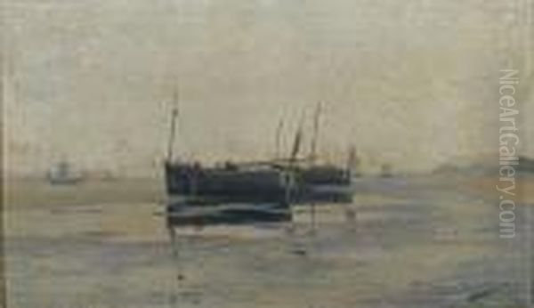 Vissersboten Op Het Strand. Oil Painting by Emmanuel Vierin