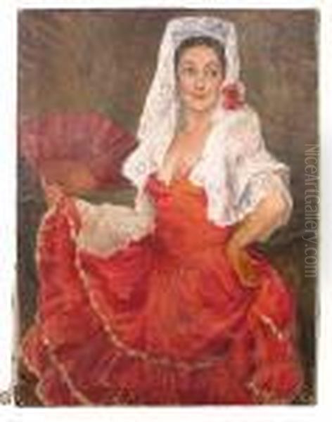 A Spanish Maiden Oil Painting by Hernando Gonzallo Villa