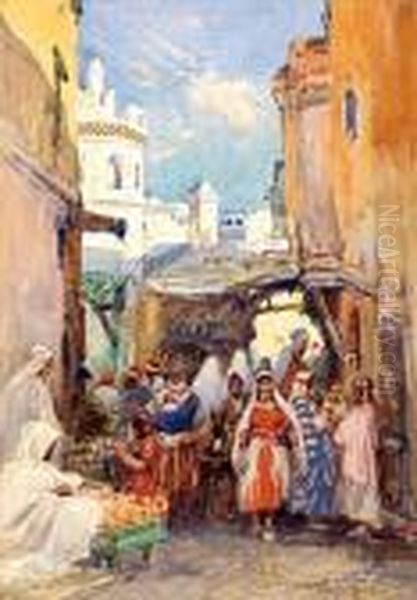 Foule Au Souk Oil Painting by Eugene Villon