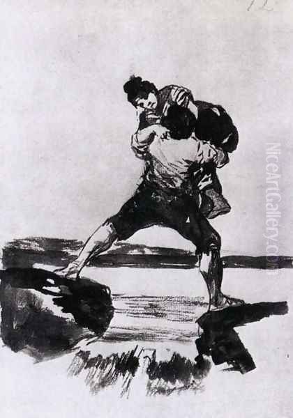 Peasant Carrying a Woman Oil Painting by Francisco De Goya y Lucientes