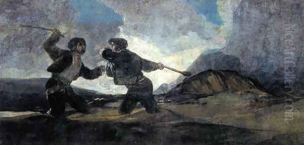 Duel with Cudgels 2 Oil Painting by Francisco Goya Fuendetodos