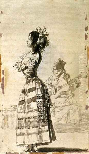 Girl Listening to a Guitar 2 Oil Painting by Francisco Goya Fuendetodos