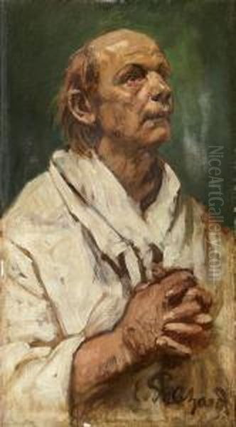 Halbfigurenstudie Eines Mannes Mit Gefalteten Handen Oil Painting by Eduard Karl Franz von Gebhardt