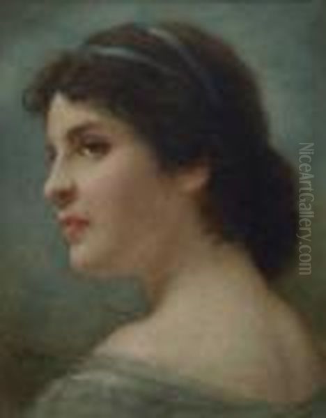 Bildnis Einer Jungen Frau Mit Blauem Haarband Oil Painting by Gabriel Cornelius Von Max