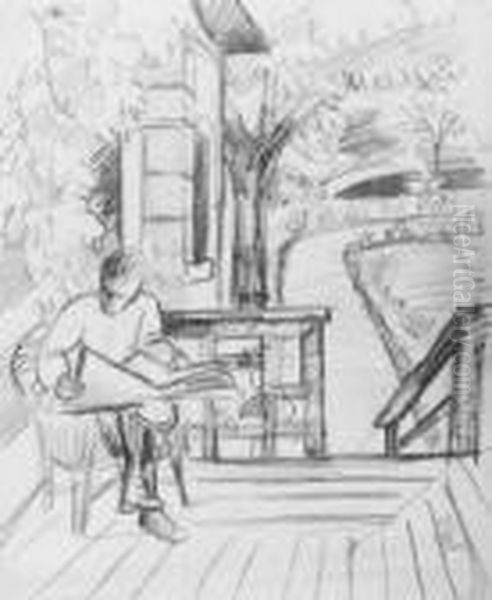 Lesender Auf Einer Terrasse Oil Painting by Constantin Von Mitschke Collande