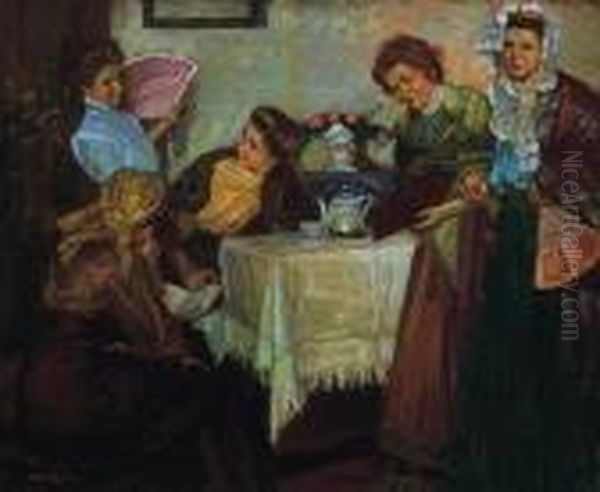 Afternoon Tea Oil Painting by Erno Ernest Voros Von Bel