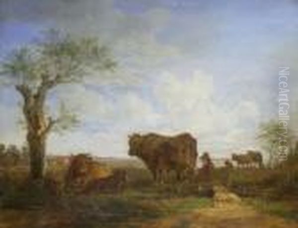 Hirte Mit Rinderherde In
 Flachlandschaft Oil Painting by Max Joseph Wagenbauer