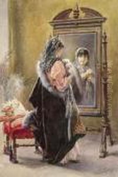 Dame Vor Dem Spiegel Oil Painting by Ferdinand Ii Wagner