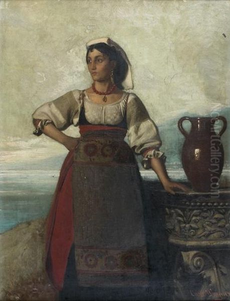 Jeune Napolitaine A La Fontaine Oil Painting by Carl Wagner