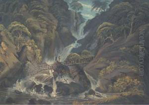 Gobray Falls, Wales Oil Painting by Thomas Walmsley