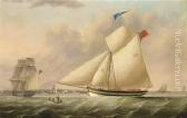The Liverpool Pilot Cutter 
Perseverance (no. 12) Coming Astern Of Abritish Brig In The Mersey Oil Painting by Samuel Walters