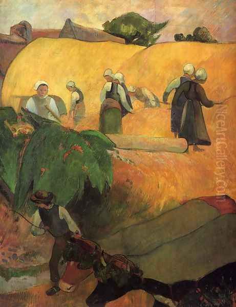 Haymaking In Brittany Oil Painting by Paul Gauguin