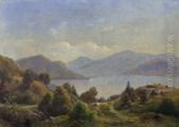Blick Auf Einen
 Gebirgssee. Oil Painting by Paul Weber