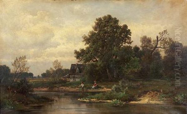 German/american, - Fishing Outback Oil Painting by Paul Weber