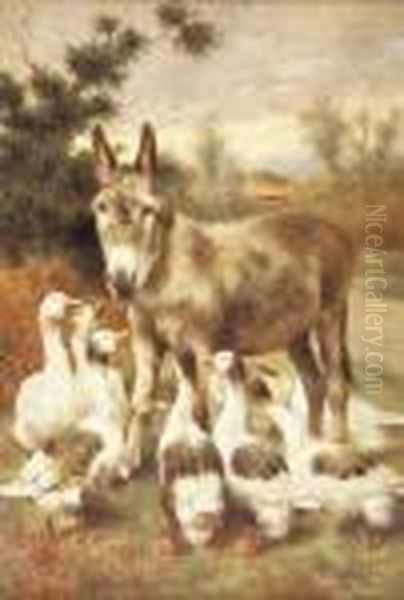 Farmyard Friends Oil Painting by Herbert William Weekes