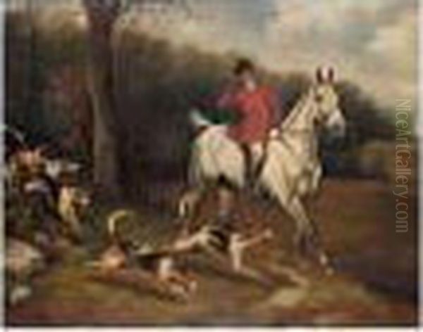 Huntsman And Hounds Oil Painting by Of John Alfred Wheeler