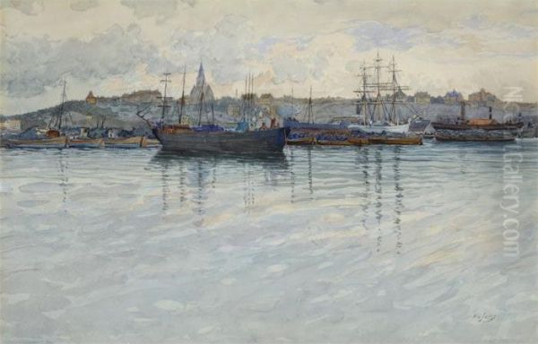 Harbor Scene Oil Painting by Gunnar Mauritz Widforss