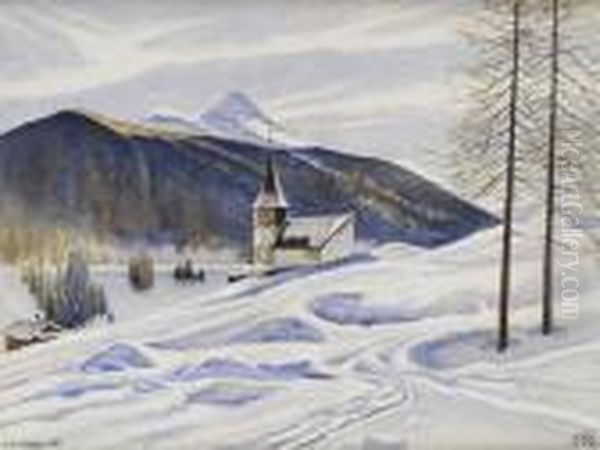 Kirche In Winterlicher Berglandschaft Oil Painting by Hans Beat Wieland