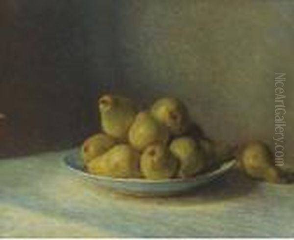 Pears On A Plate Oil Painting by Ferdinand Abraham Isaac Wilhelm