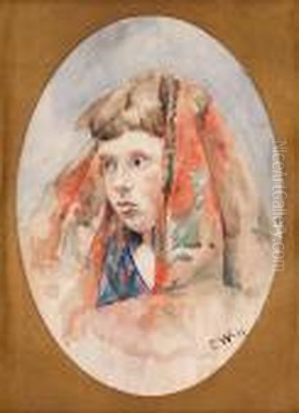 Flicka Med Rod Sjal Oil Painting by Carl Wilhelm Wilhelmson