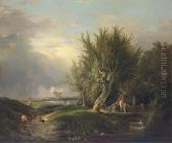Boys Fishing By A Stream Oil Painting by Edward Jr Williams