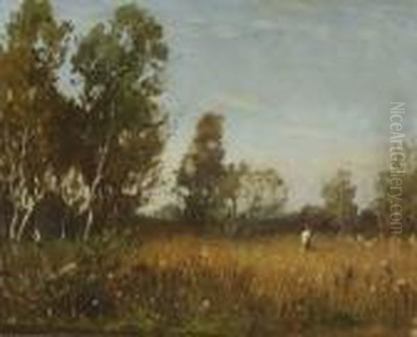 Madchen Auf Der Lichtung Im
 Birkenwald. Oil Painting by Ludwig Willroider