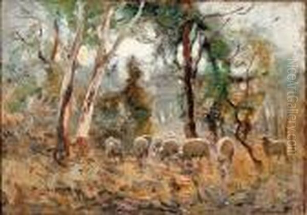 Sheep Grazing Oil Painting by Walter Withers