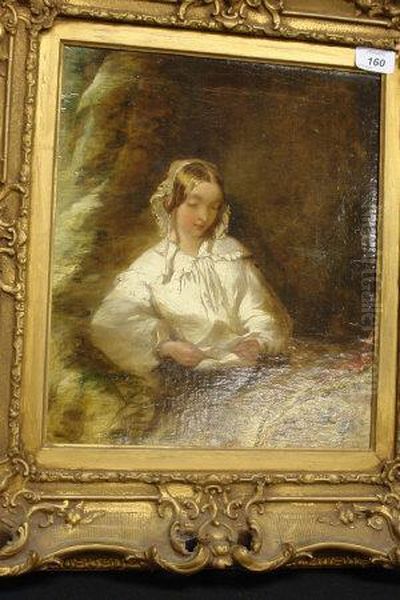 Girl Reading A Letter Oil Painting by Alfred Woolmer