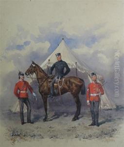 An Officer On Horseback With Soldiers Oil Painting by Reginald Augustus Wymer